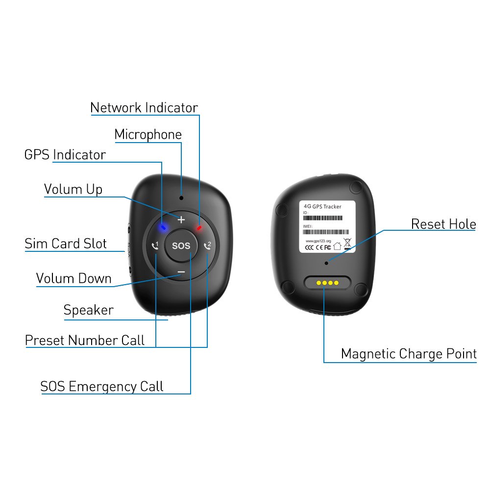 Volume Adjustment 4G Lte GPS Fall Personal Alarm Tracker 1000mAh two way calling Medical Alarm Emergency SOS button for elderly